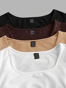 SHEIN EZwear 4件套女士休闲简约T恤，适合夏季穿着 - 彩色 - 查看 11