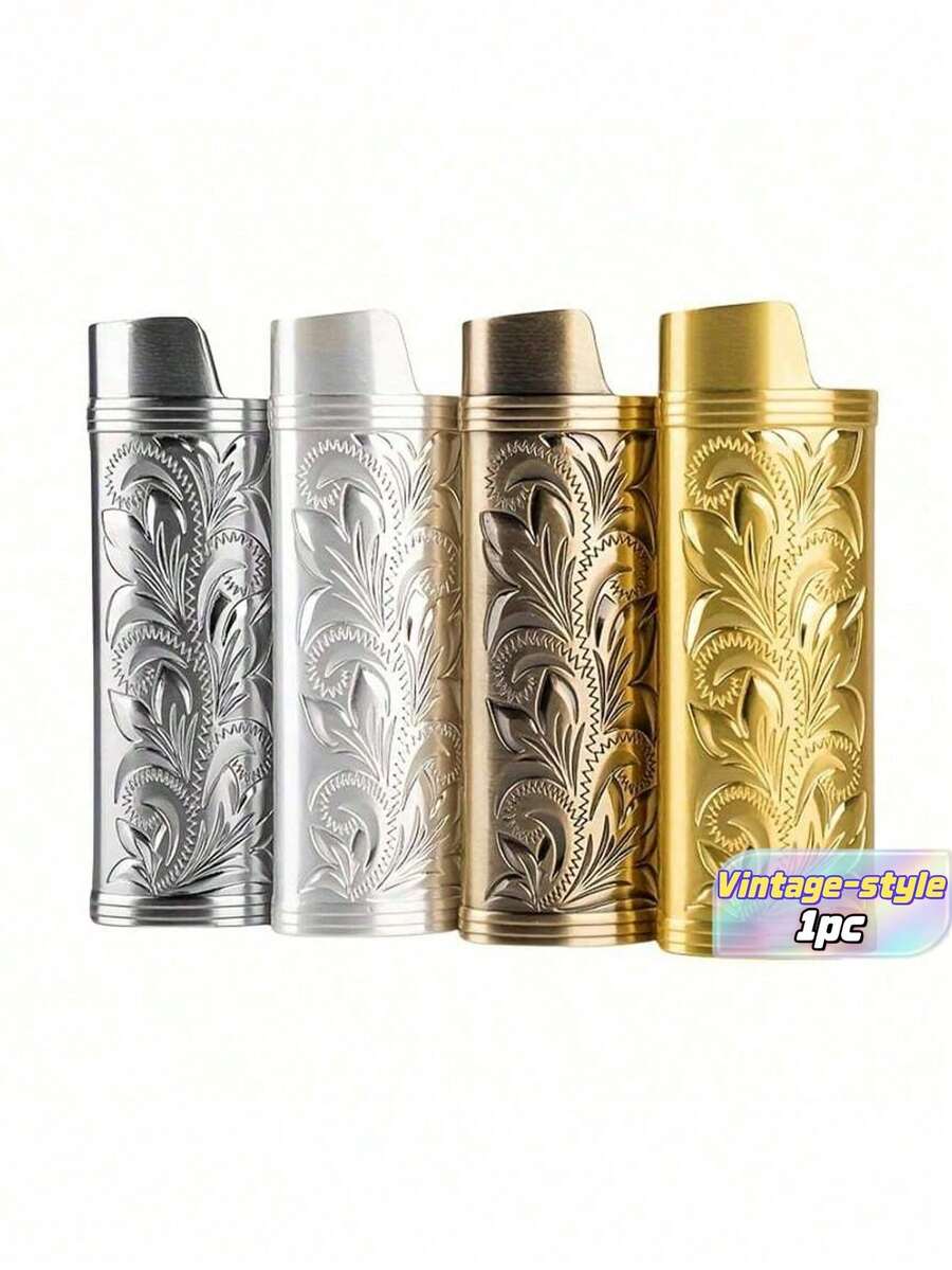 1 chiếc vỏ bật lửa kim loại họa tiết hoa may mắn cổ điển, phù hợp với bật lửa BIC J6 cỡ lớn - Vỏ bật lửa thời trang và bền bỉ, vỏ bật lửa kim loại họa tiết Ả Rập cổ điển, chống gió và chắc chắn đơn giản kiểu cổ điển. - Nhiều màu - Xem 1