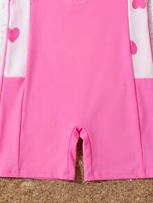SHEIN DS72 Tween 女童连体拉链泳衣，夏季时尚 - 粉色 - 查看 4