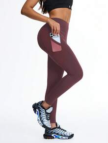 Eassivo Eassivo Women's Casual Versatile Elastic Pocket Sports Leggings - Burgundy - View 3