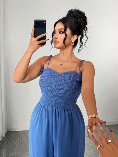 Elenzga Bộ jumpsuit dáng suông, không dây vai, màu trơn, có tua rua, thời trang và tôn dáng dành cho nữ cỡ lớn, lý tưởng cho kỳ nghỉ hè.