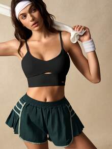 VARSIVA Women's Spaghetti Strap Hollow Back Criss-Cross Sports Bra, Sleeveless For Summer - Black - View 7