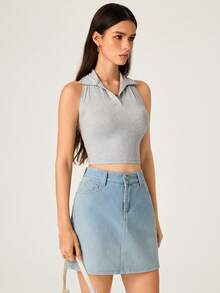SHEIN BASICS Top corto sin espalda de unicolor casual para mujer, verano - Gris - Ver 3