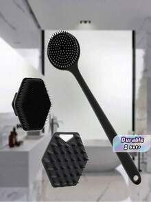 Bộ 3 cọ tắm toàn thân bằng silicon, bao gồm 1 cọ chà lưng cán dài, 1 cọ gội đầu và 1 cọ rửa mặt với tay cầm chống trượt. Đặc điểm nổi bật là khả năng làm sạch mạnh mẽ và lông mềm mại giúp làm sạch sâu và tẩy tế bào chết. Là dụng cụ lý tưởng để vệ sinh phòng tắm và massage. - Nhiều màu - Xem 1