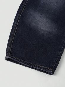 SHEIN Tween Girls Summer Washed Versatile Comfortable Retro Elastic Waist Drawstring Decor Loose Straight Leg Mid-Blue Denim Jeans - Medium Wash - View 7