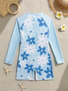 SHEIN New Fashion Tween Girls Colorful Printed One-Piece Swimsuit - Baby Blue - View 2