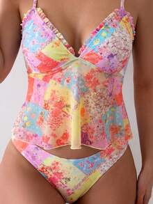 Swim Vcay 女士夏季沙滩度假花卉荷叶边吊带比基尼套装 - 彩色 - 查看 5
