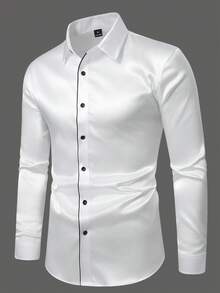Manfinity AFTRDRK Áo sơ mi nam dài tay phối màu tương phản, kiểu dáng thường ngày, thoải mái và thời trang. - trắng - Xem 4