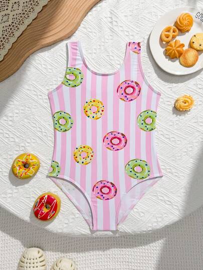 SHEIN Traje de baño de una pieza para niñas, de secado rápido, para traje de baño de playa, para niñas de 4 a 7 años
