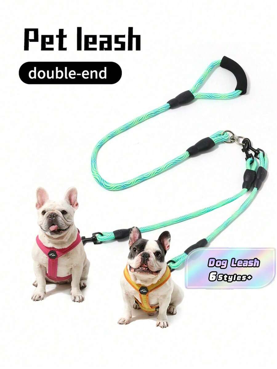 Gradient Color Dog Leash, Lightweight Soft Handle Dog Traction Rope, Suitable For Small/Medium Dogs, Double-Headed Leash For Walking Two Dogs - Multicolor - View 1