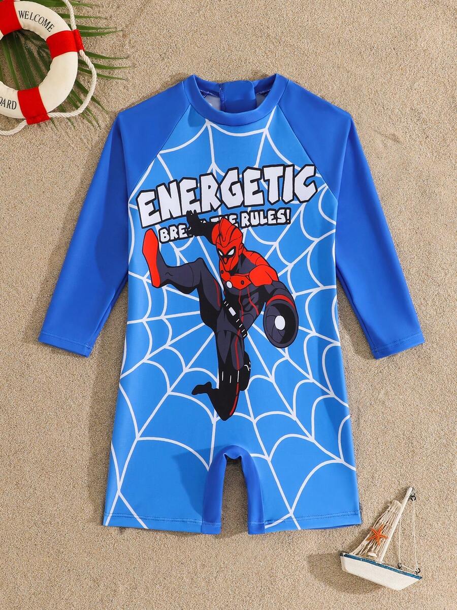 Young Boy Long Sleeve One-Piece Swimsuit, Summer - Multicolor - View 1