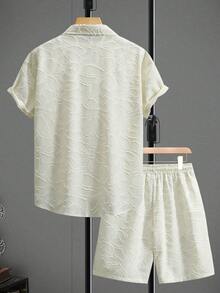 Manfinity CasualCool Men's Solid Color Single-Breasted Short Sleeve Shirt And Shorts Casual Daily Suit - Apricot - View 2