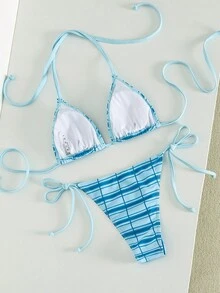 Swim Vcay Bộ đồ bơi 2 mảnh dành cho nữ, kiểu dáng gợi cảm với dây buộc cổ và họa tiết kẻ caro, đồ bơi thanh lịch cho kỳ nghỉ hè ở bãi biển. - Nhiều màu - Xem 2