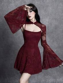 Glisette Women's Burgundy Knit Lace Dress - Burgundy - View 5
