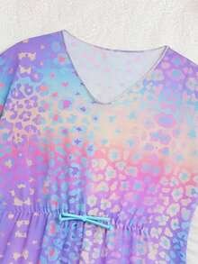 SHEIN Tween Girl Leopard Print Batwing Sleeve Cover-Up Dress Summer Holiday - Multicolor - View 3