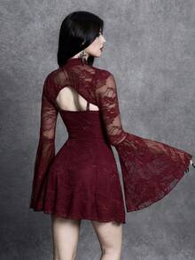 Glisette Women's Burgundy Knit Lace Dress - Burgundy - View 2