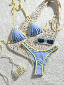 Swim SXY 2025 女士休闲运动风方领交叉露背平角连体泳衣 - 淺藍色 - 查看 3