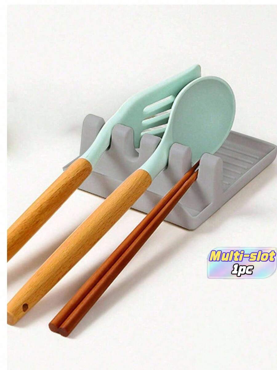 SHEIN 1 Pc Utensil Rest For Stove Top, Spatula/Ladle/Spoon Rest With Drip Pad & Pot Lid Holder Stand For Kitchen, Cooking Utensil No Drip Holder, Multifunction Kitchen Spatula Rack With Lid Holder - Grey - View 1