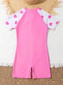 SHEIN DS72 Tween 女童连体拉链泳衣，夏季时尚 - 粉色 - 查看 2