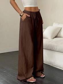 EMERY ROSE Pantalones casuales de mujer de unicolor con cintura elástica y cordón, con bolsillos, adecuados para verano y otoño, talla grande - Multicolor - Ver 3