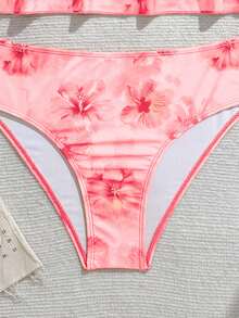 SHEIN Teen Girl Floral Print Ruffle Cami Tankini Top And Triangle Bottoms Swimwear Set, Suitable For Summer Vacation And Beach - Pink - View 5