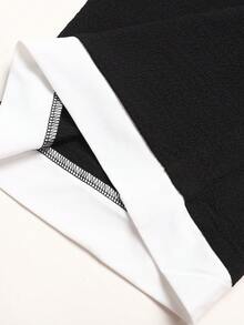 SHEIN Bộ đồ thường ngày đa năng cho nữ tuổi teen, màu đen trắng, không tay cổ tròn, phối viền tương phản, gồm áo thun và quần ống rộng dệt kim. - màu đen - Xem 3