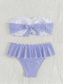 Swim Mod Bộ bikini quây in họa tiết toàn thân dành cho nữ, quần short váy cạp thấp kẻ sọc, đồ bơi thường ngày cho kỳ nghỉ. - Nhiều màu - Xem 4