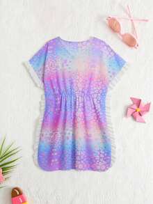 SHEIN Tween Girl Leopard Print Batwing Sleeve Cover-Up Dress Summer Holiday - Multicolor - View 2