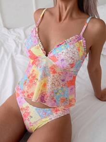 Swim Vcay 女士夏季沙滩度假花卉荷叶边吊带比基尼套装 - 彩色 - 查看 4