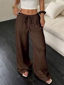 EMERY ROSE Pantalones casuales de mujer de unicolor con cintura elástica y cordón, con bolsillos, adecuados para verano y otoño, talla grande - Multicolor - Ver 6