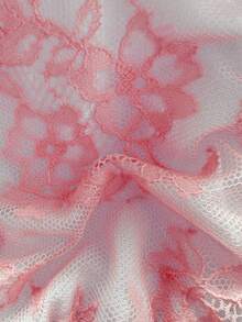 SHEIN Swim 黄色蕾丝甜美可爱复古休闲沙滩度假女式泳装上衣 - 粉色 - 查看 4
