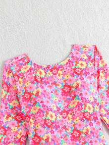 Swim SPRTY Camiseta de protección solar con estampado floral aleatorio de manga larga y espalda calada, adecuada para natación, surf y deportes de playa en primavera/verano - Multicolor - Ver 7