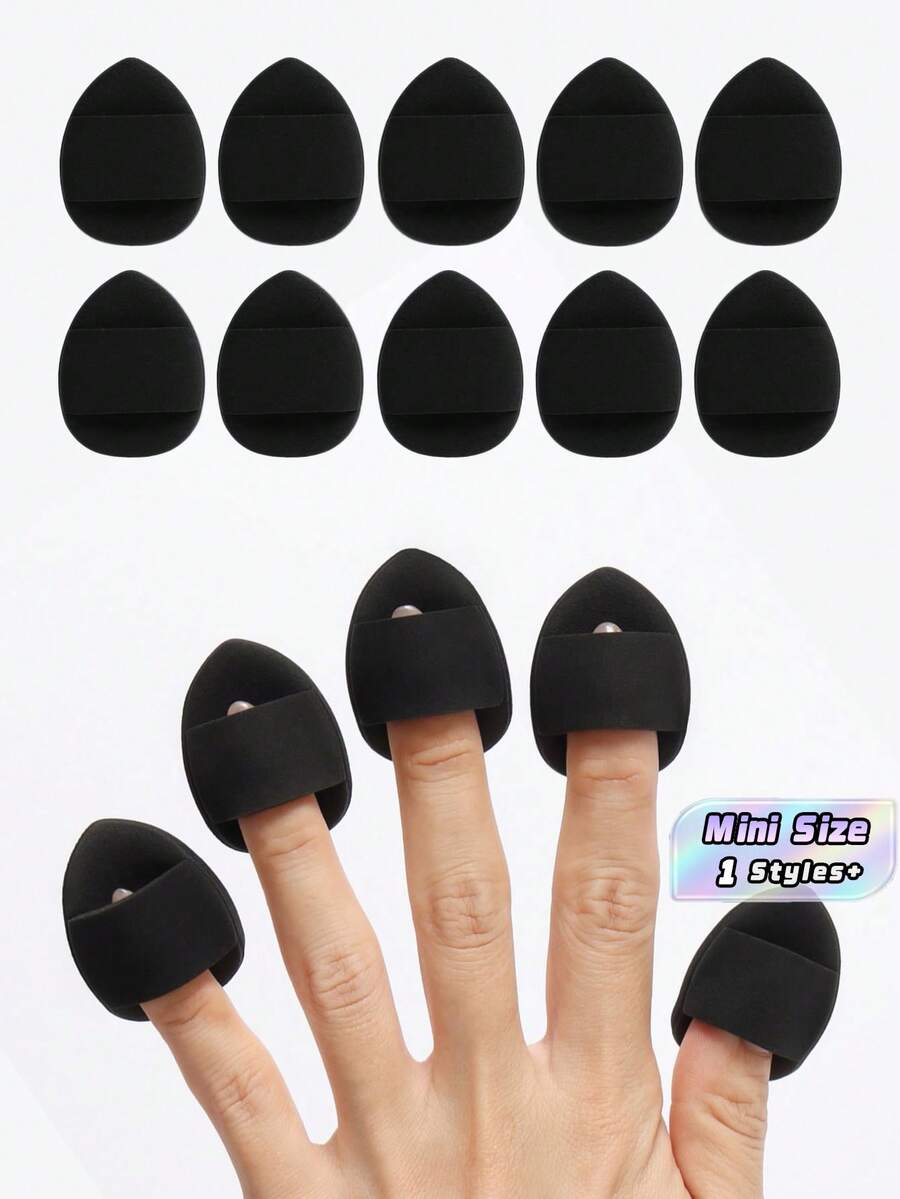 10个迷你指套式化妆海绵,气垫粉扑,不含乳胶,混合材质,粉底液/粉饼/遮瑕膏适用,适合所有肤质的小号化妆粉扑 - 黑色 - 查看 1