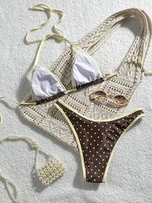Swim SXY 2025新款女士休闲运动风方领交叉露背平角连体泳衣 - 黃色 - 查看 4