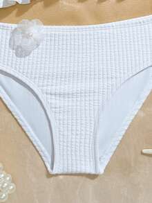 Conjunto de bikini de 2 piezas con decoración floral de unicolor para niñas jóvenes - Blanco - Ver 3