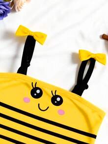 Newborn Baby Girl Cute Yellow Bee Ruffle One-Piece Swimsuit - Yellow - View 3
