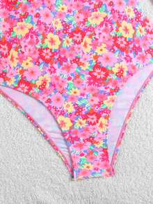 Swim SPRTY Camiseta de protección solar con estampado floral aleatorio de manga larga y espalda calada, adecuada para natación, surf y deportes de playa en primavera/verano - Multicolor - Ver 8