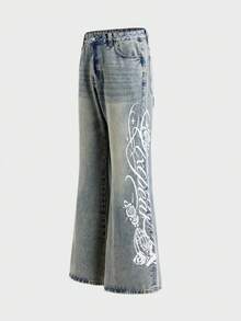 AXEPEAK Quần jeans ống loe thời trang mùa hè dành cho nam, có đai, đa năng, thích hợp mặc hàng ngày. - Màu xanh lam - Xem 6