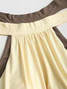 SHEIN Unity Damen Aprikose & Kaffee Neckholder Elegantes lässig Plissee Figurbetontes Bodycon Mini Kleid 2 Stücke Set, Frühling/Sommer - Verschiedenfarbig - Übersicht 6