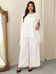 Firerie Plus Size Solid Color Minimalist Casual Round Neck Shirt - White - View 7