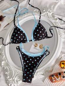Swim SXY Bộ bikini chấm bi 2 mảnh dành cho nữ, gồm áo tam giác và quần cạp thấp có thể điều chỉnh, đồ bơi thời trang cho kỳ nghỉ. - Nhiều màu - Xem 6