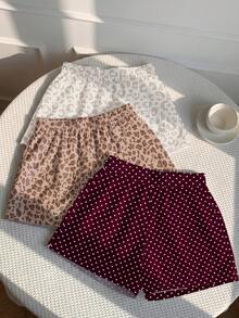SHEIN EZwear 3件套女士休闲迷彩印花短裤套装，梭织面料，舒适日常穿着 - 彩色 - 查看 2