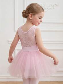 SHEIN Abbigliamento per ragazze giovani elegante &, balletto con pizzo floreale trasparente sulla schiena, carino, Natale, ritorno a scuola - Rosa - Visualizzare 2