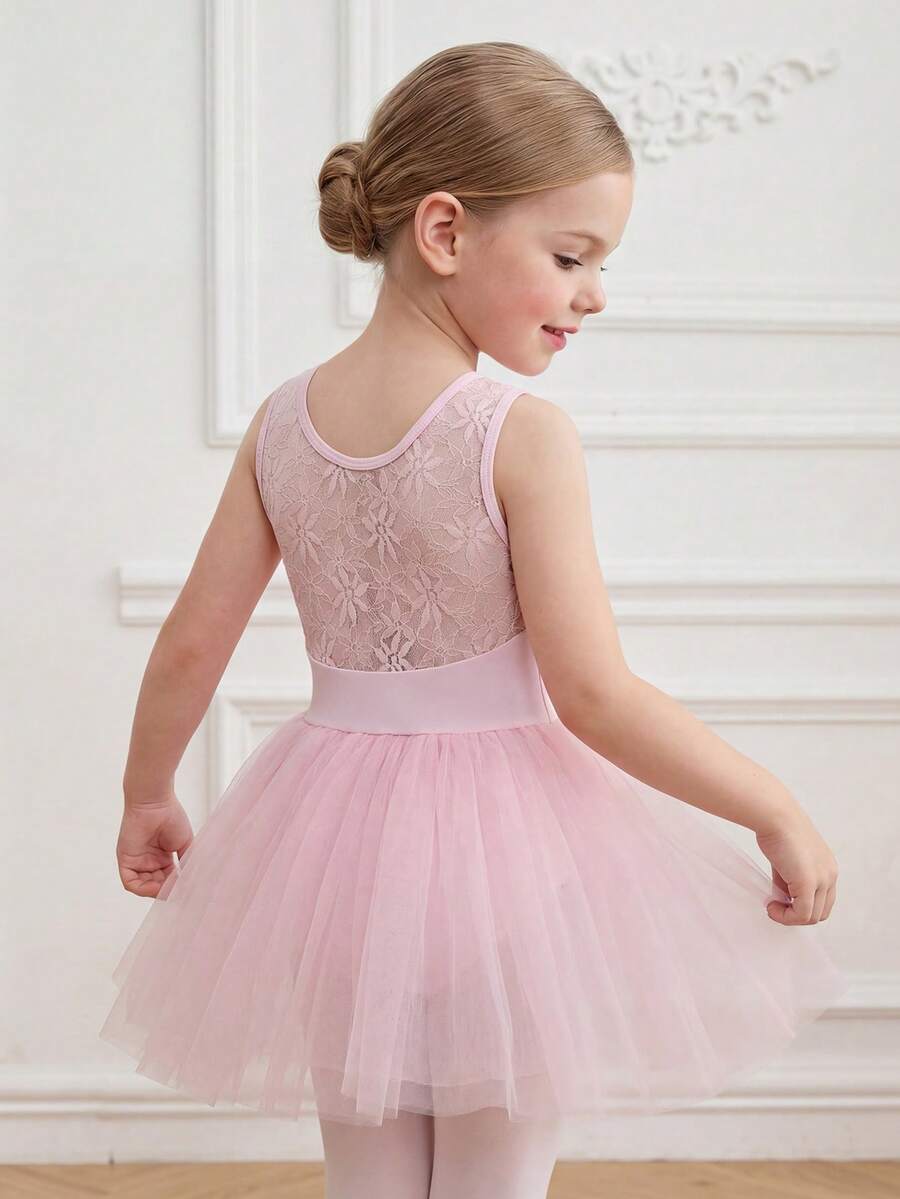 SHEIN Abbigliamento per ragazze giovani elegante &, balletto con pizzo floreale trasparente sulla schiena, carino, Natale, ritorno a scuola