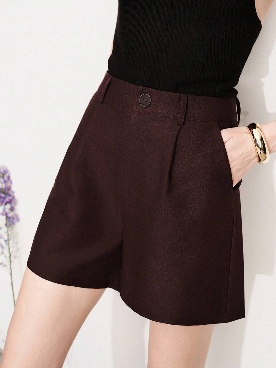 Aveloria Modichic Quần short Bermuda màu kaki trơn, kiểu dáng tối giản, cạp cao, xếp ly, ống thẳng, phong cách thường ngày thanh lịch, đa năng, phù hợp đi làm, đi nghỉ mát, phong cách retro sành điệu. - Cà phê nâu - Xem 1