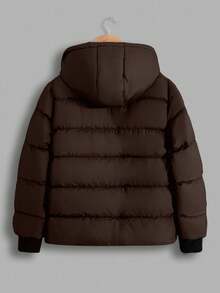 SHEIN Cottnline Men's Hooded Zip-Up Winter Padded Coat - Brown - View 3