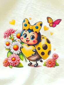 3件套女童休闲上衣，春夏秋季款，可爱蜜蜂花卉印花，条纹设计，舒适日常穿着 - 彩色 - 查看 4