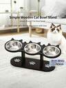 Indoor Cat Elevated Food Bowl, Height-Adjustable Cat Bowl With Black Shelf, 3 Stainless Steel Elevated Cat Bowl Stands, 15° Tilt Angle, Cat Food And Water Bowl Set
