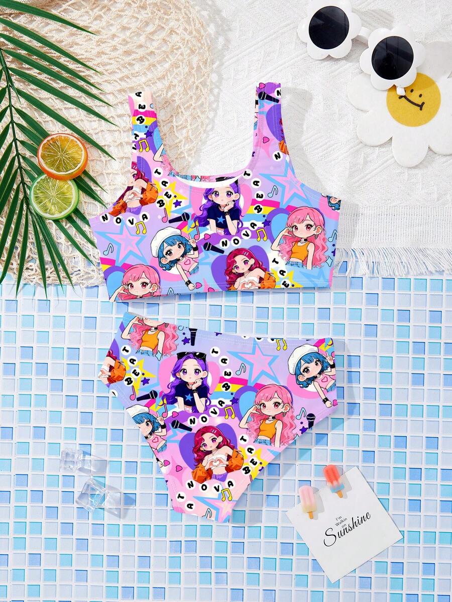 Bộ đồ bơi tối giản thường ngày dành cho bé gái gồm áo hai dây và bikini tam giác, thích hợp cho mùa hè. - Nhiều màu - Xem 1