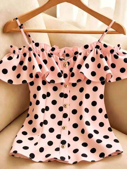 Resyla Blusa elegante da donna con spalle scoperte, balze e stampa floreale a maniche corte